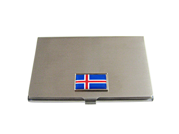 Thin Bordered Iceland Flag Pendant Business Card Holder
