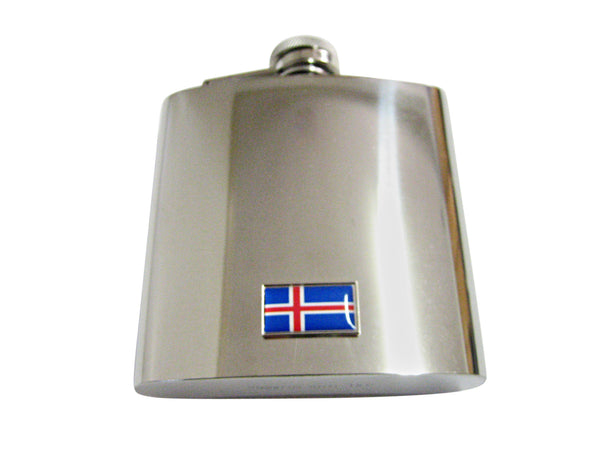 Thin Bordered Iceland Flag Pendant 6 Oz. Stainless Steel Flask