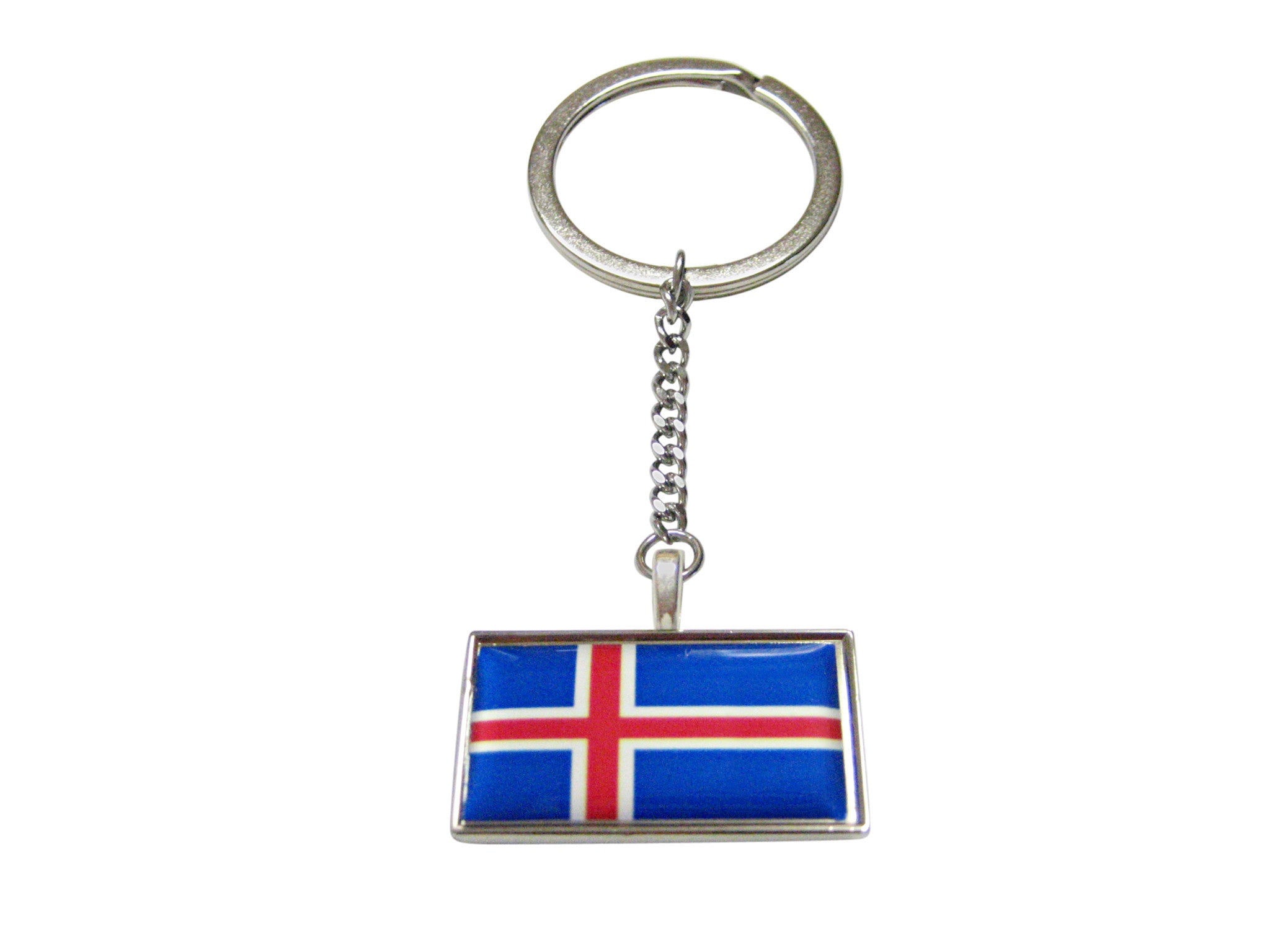 Thin Bordered Iceland Flag Pendant Keychain