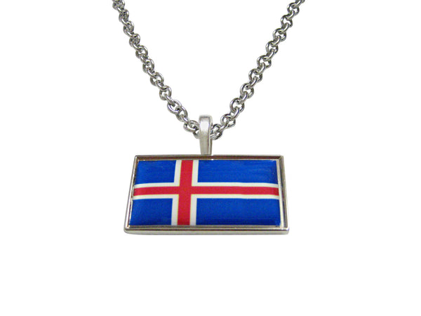 Thin Bordered Iceland Flag Pendant Necklace