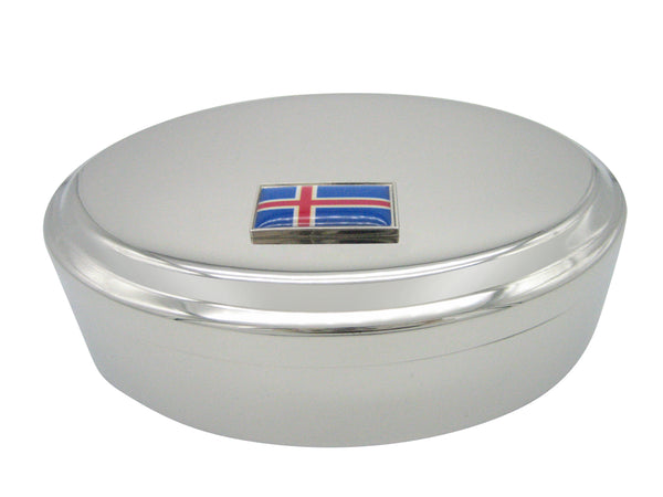Thin Bordered Iceland Flag Pendant Oval Trinket Jewelry Box