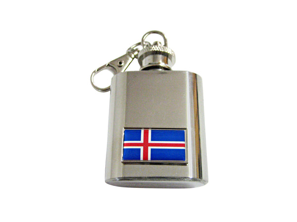 Thin Bordered Iceland Flag Pendant 1 Oz. Stainless Steel Key Chain Flask