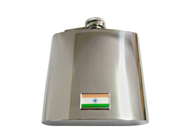 Thin Bordered India Flag Pendant 6 Oz. Stainless Steel Flask