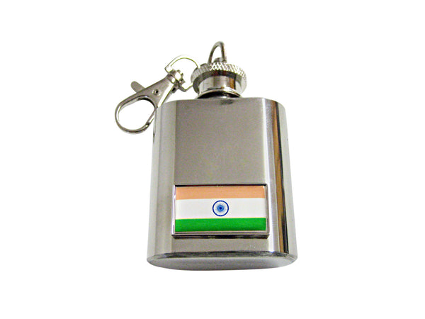Thin Bordered India Flag Pendant 1 Oz. Stainless Steel Key Chain Flask