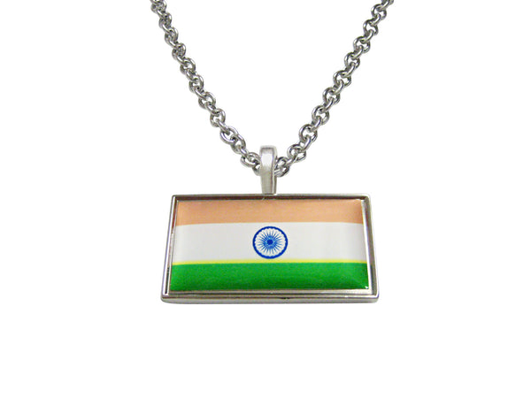 Thin Bordered India Flag Pendant Necklace