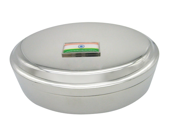 Thin Bordered India Flag Pendant Oval Trinket Jewelry Box