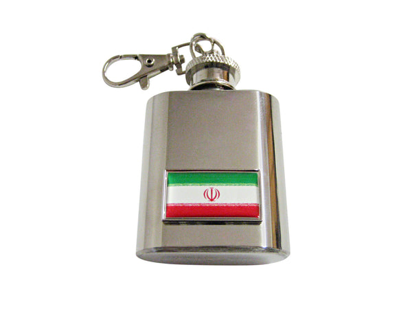 Thin Bordered Iran Flag Pendant 1 Oz. Stainless Steel Key Chain Flask