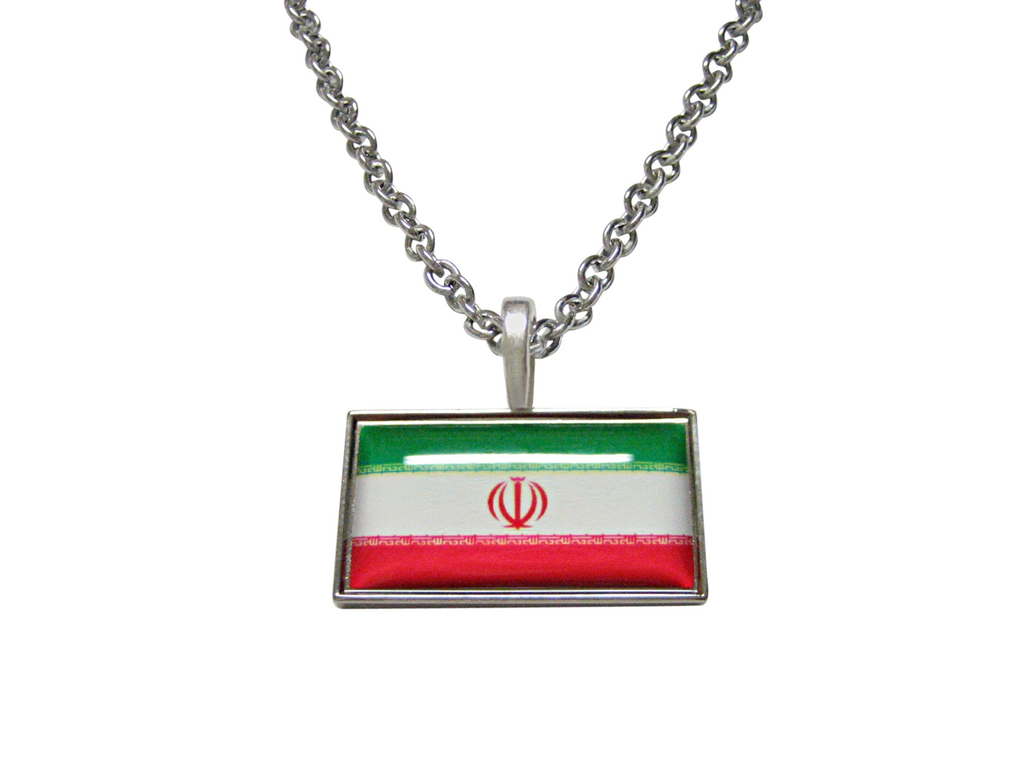 Thin Bordered Iran Flag Pendant Necklace