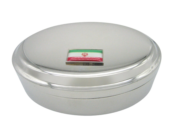 Thin Bordered Iran Flag Pendant Oval Trinket Jewelry Box