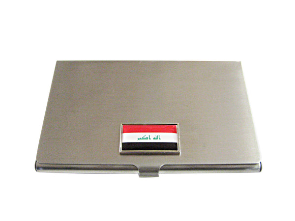 Thin Bordered Iraq Flag Pendant Business Card Holder
