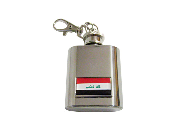 Thin Bordered Iraq Flag Pendant 1 Oz. Stainless Steel Key Chain Flask
