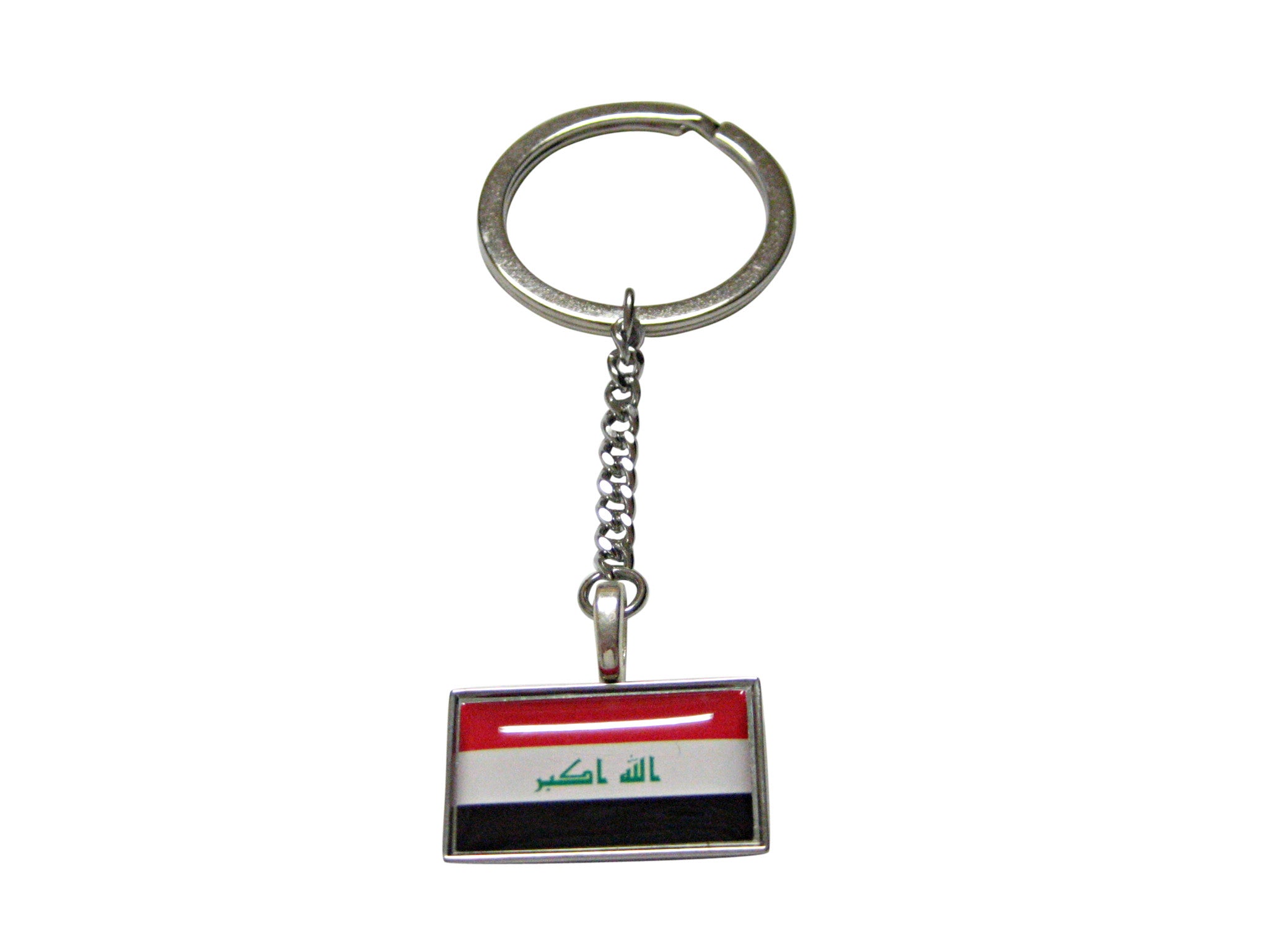 Thin Bordered Iraq Flag Pendant Keychain