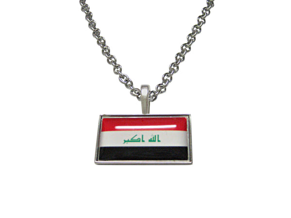 Thin Bordered Iraq Flag Pendant Necklace