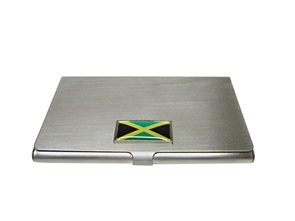 Thin Bordered Jamaica Flag Pendant Business Card Holder