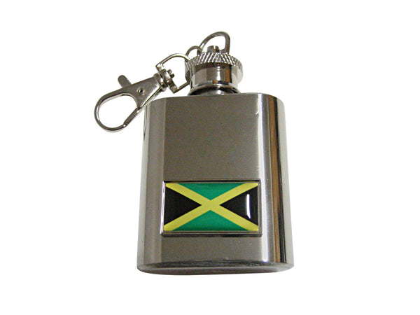 Thin Bordered Jamaica Flag Pendant 1 Oz. Stainless Steel Key Chain Flask