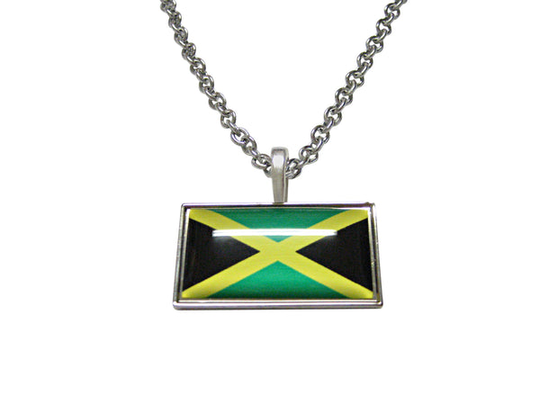 Thin Bordered Jamaica Flag Pendant Necklace