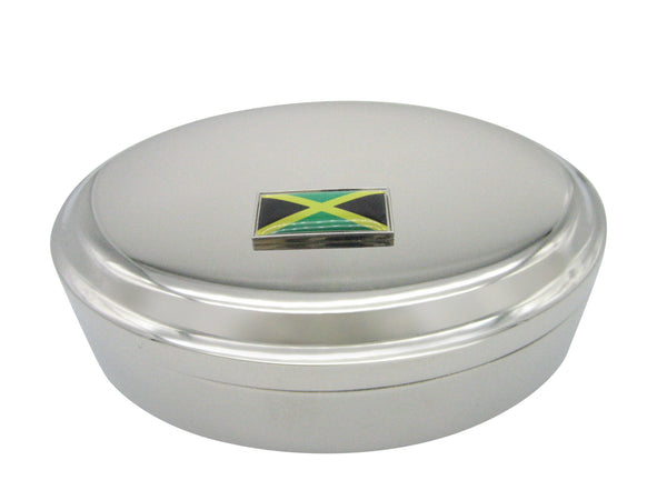 Thin Bordered Jamaica Flag Pendant Oval Trinket Jewelry Box
