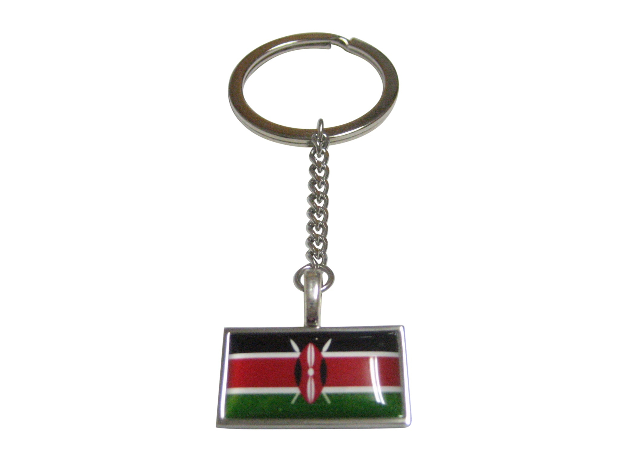 Thin Bordered Kenya Flag Pendant Keychain