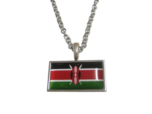 Thin Bordered Kenya Flag Pendant Necklace