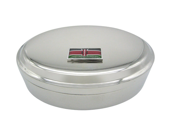 Thin Bordered Kenya Flag Pendant Oval Trinket Jewelry Box