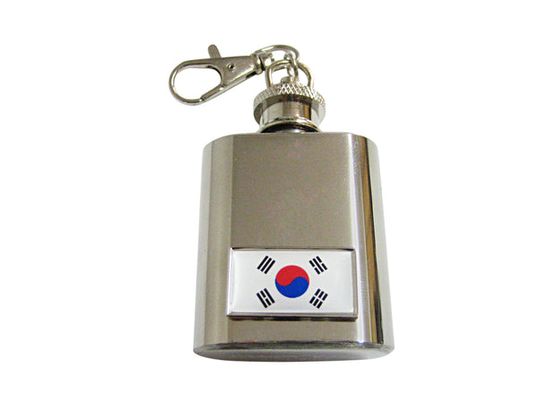 Thin Bordered Korea Flag Pendant 1 Oz. Stainless Steel Key Chain Flask