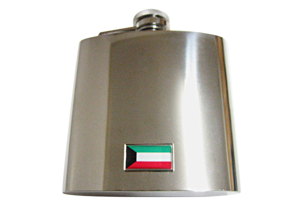 Thin Bordered Kuwait Flag Pendant 6 Oz. Stainless Steel Flask