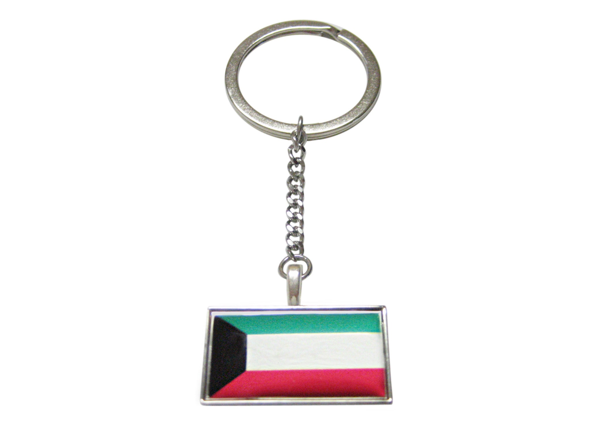 Thin Bordered Kuwait Flag Pendant Keychain