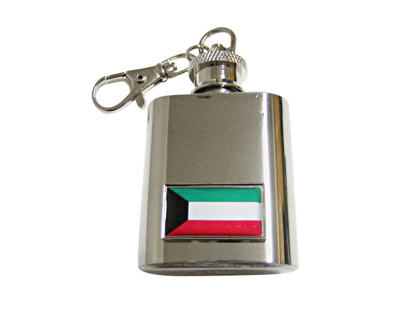 Thin Bordered Kuwait Flag Pendant 1 Oz. Stainless Steel Key Chain Flask