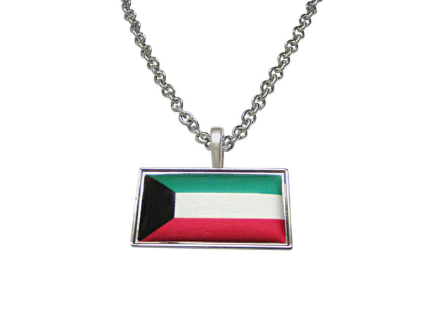 Thin Bordered Kuwait Flag Pendant Necklace