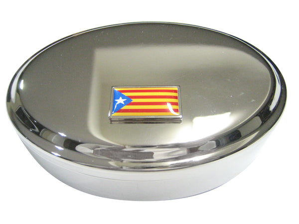 Thin Bordered La Senyera Estelada Catalonia Flag Oval Trinket Jewelry Box
