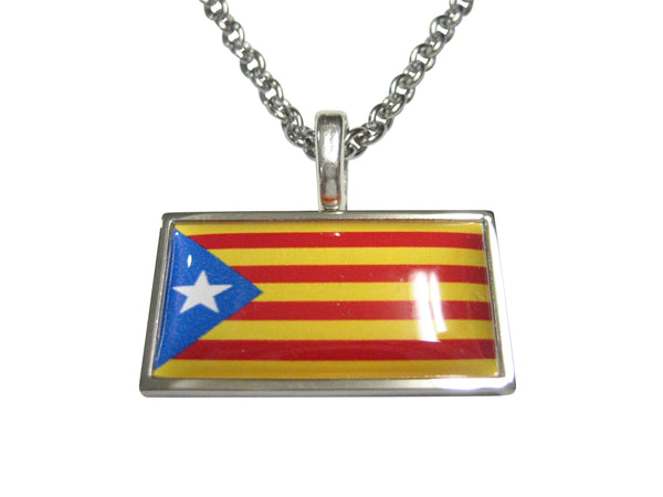 Thin Bordered La Senyera Estelada Catalonia Flag Pendant Necklace