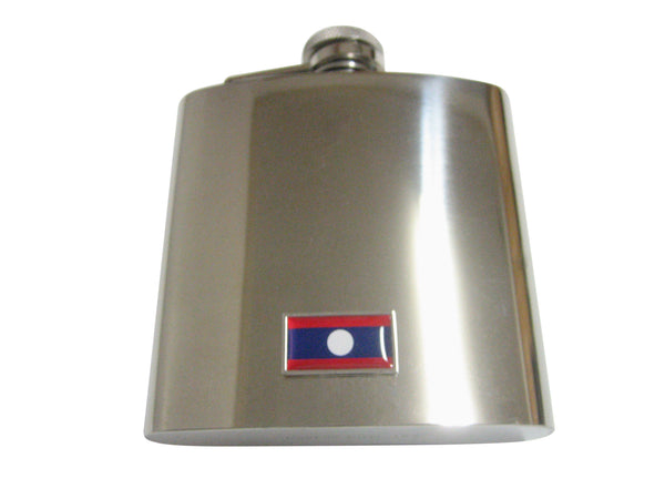 Thin Bordered Laos Flag Pendant 6 Oz. Stainless Steel Flask