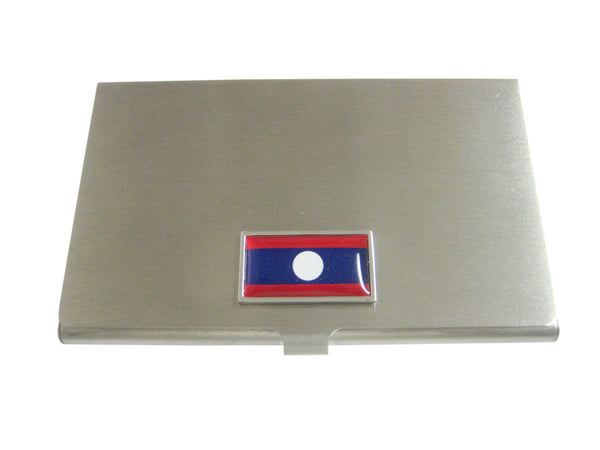 Thin Bordered Laos Flag Pendant Business Card Holder