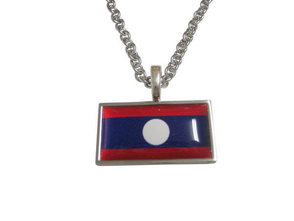Thin Bordered Laos Flag Pendant Necklace