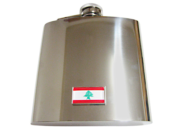 Thin Bordered Lebanon Flag Pendant 6 Oz. Stainless Steel Flask