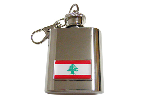 Thin Bordered Lebanon Flag Pendant 1 Oz. Stainless Steel Key Chain Flask