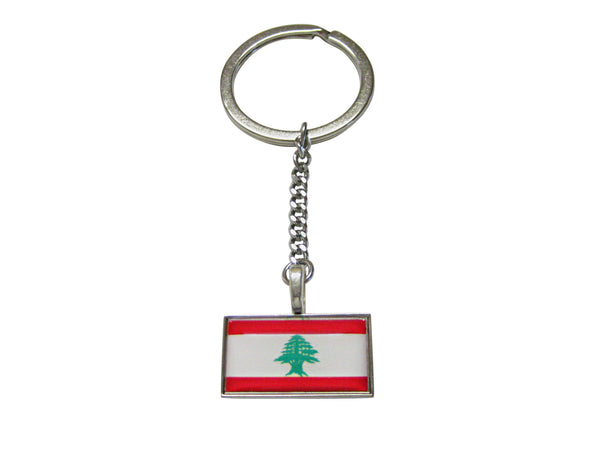 Thin Bordered Lebanon Flag Pendant Keychain