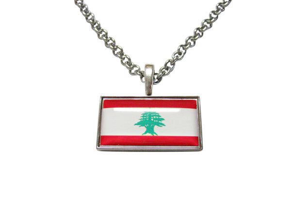 Thin Bordered Lebanon Flag Pendant Necklace