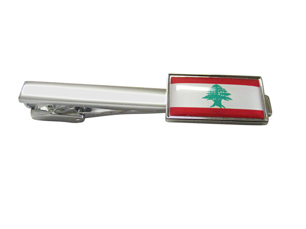 Thin Bordered Lebanon Flag Pendant Square Tie Clip