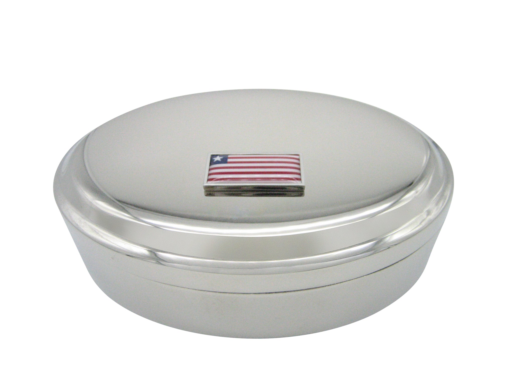 Thin Bordered Liberia Flag Oval Trinket Jewelry Box