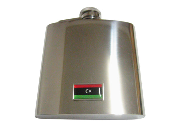 Thin Bordered Libya Flag Pendant 6 Oz. Stainless Steel Flask