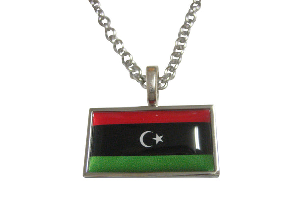 Thin Bordered Libya Flag Pendant Necklace