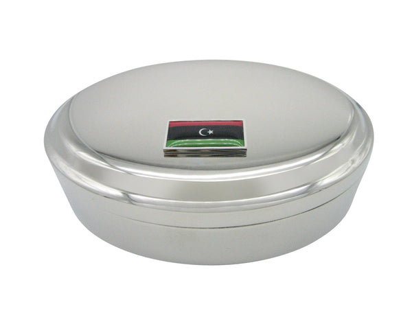 Thin Bordered Libya Flag Pendant Oval Trinket Jewelry Box