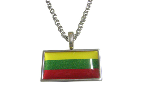 Thin Bordered Lithuania Flag Pendant Necklace