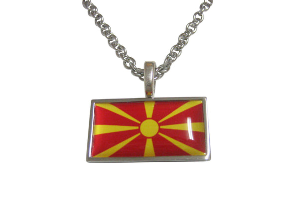 Thin Bordered Macedonia Flag Pendant Necklace