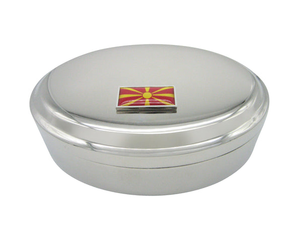 Thin Bordered Macedonia Flag Pendant Oval Trinket Jewelry Box