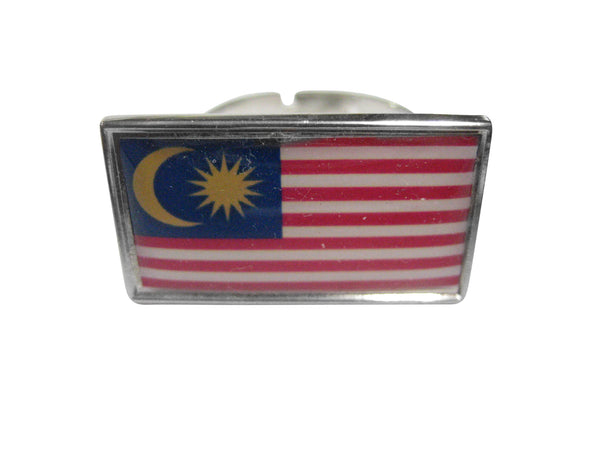 Thin Bordered Malaysia Flag Adjustable Size Fashion Ring