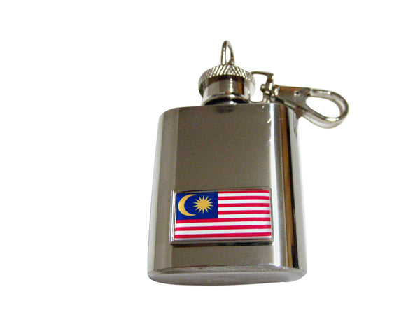 Thin Bordered Malaysia Flag Pendant 1 Oz. Stainless Steel Key Chain Flask