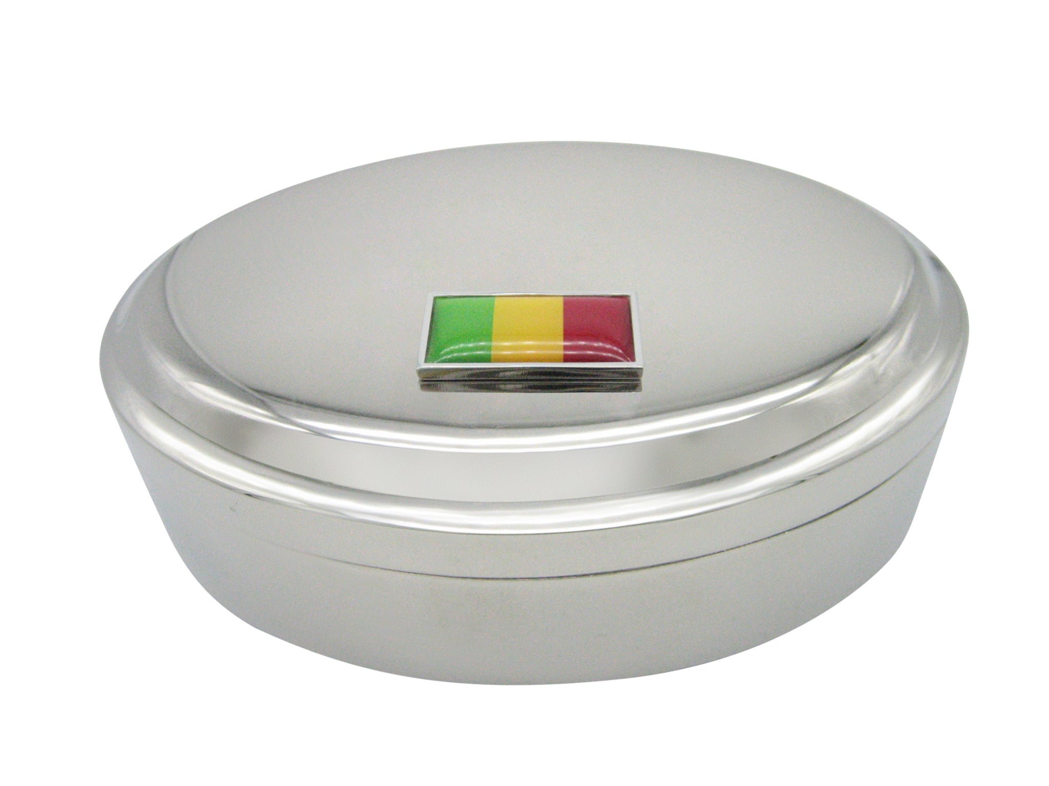 Thin Bordered Mali Flag Pendant Oval Trinket Jewelry Box