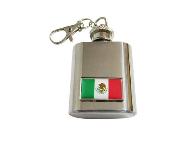 Thin Bordered Mexico Flag 1 Oz. Stainless Steel Key Chain Flask
